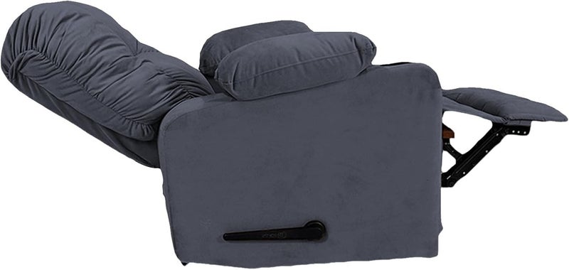 Fluffy Velvet Upholstered Cinema Rocking and Swivel Recliner Chair with Throne Cup Holder, Gray - Image 5