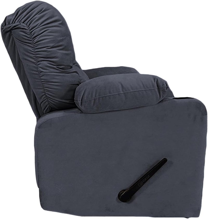 Fluffy Velvet Upholstered Cinema Rocking and Swivel Recliner Chair with Throne Cup Holder, Gray - Image 4