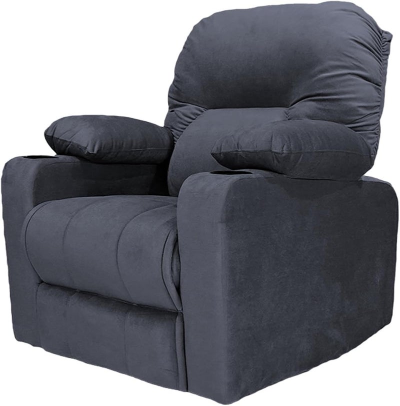 Fluffy Velvet Upholstered Cinema Rocking and Swivel Recliner Chair with Throne Cup Holder, Gray - Image 3