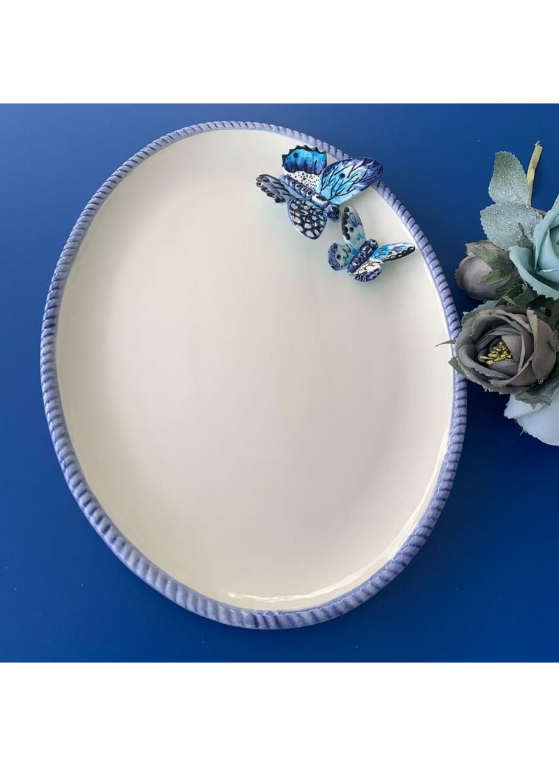 Ezem LYL102 Blue Butterfly Oval Serving Plate  - Image 2