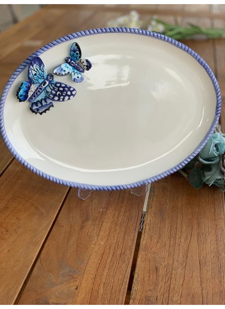 Ezem LYL102 Blue Butterfly Oval Serving Plate  - Image 4