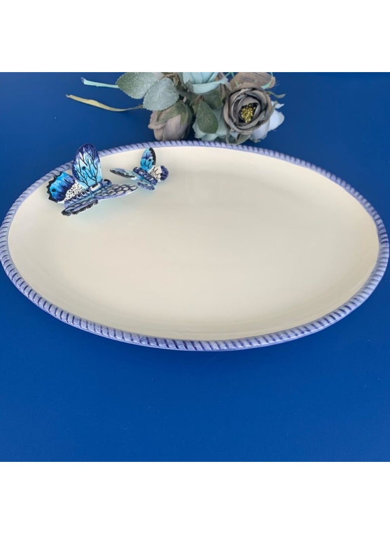 Ezem LYL102 Blue Butterfly Oval Serving Plate  - Image 3