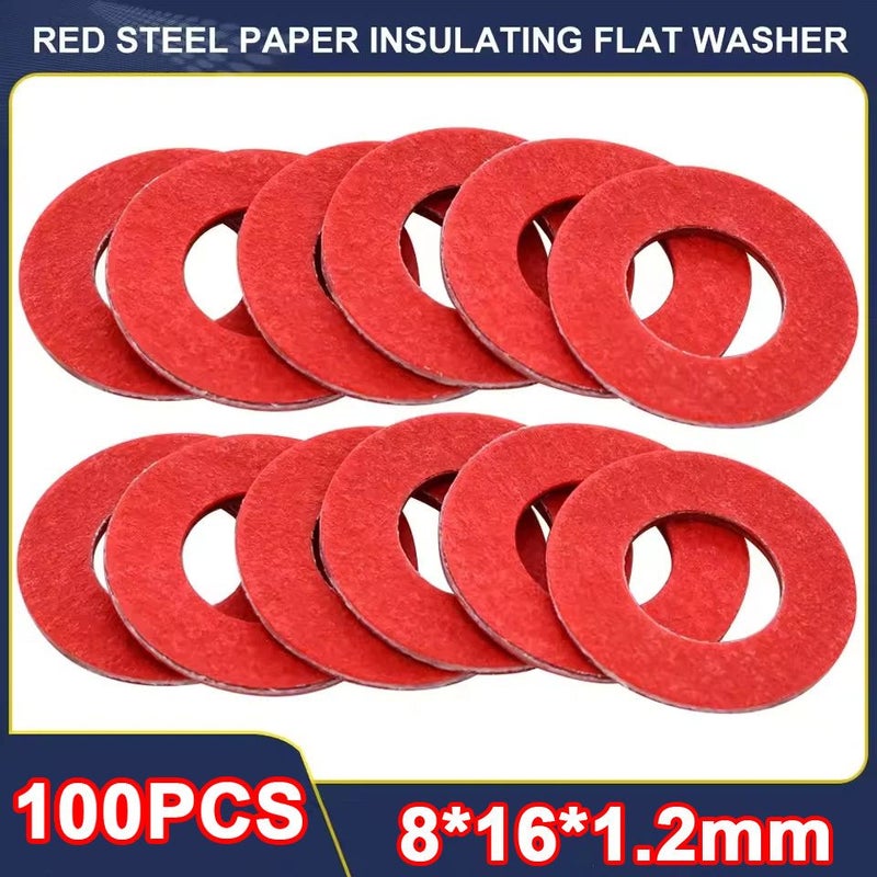 Red Paper Flat Washers 100pcs Insulating High Temp Resistant Gaskets - Image 1