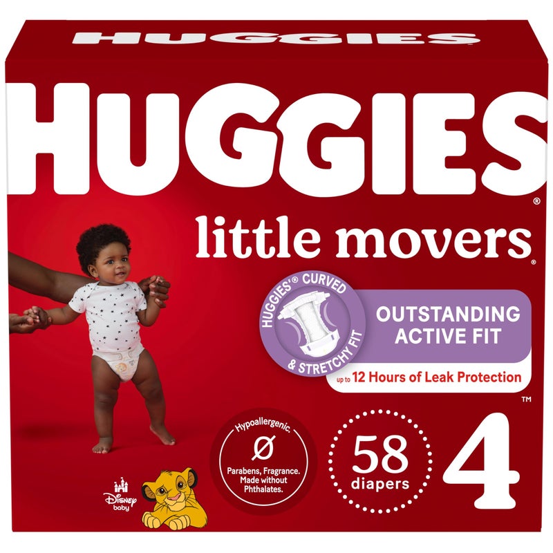 Huggies Size 4 Diapers, Little Movers Baby Diapers, Size 4 (22-37 lbs), 58 Count - Image 1
