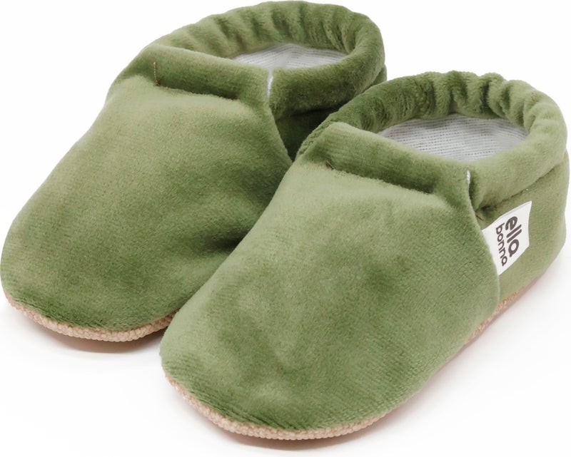 Ella Bonna Velvet Baby Booties, Non-Slip Sole, Nursery Shoe Booties, Green  - Image 1