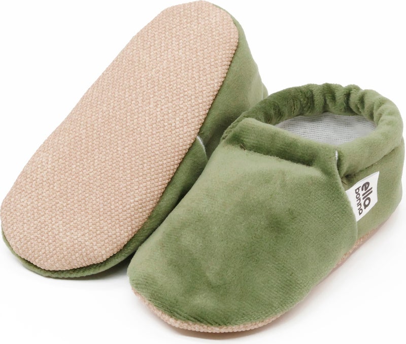 Ella Bonna Velvet Baby Booties, Non-Slip Sole, Nursery Shoe Booties, Green  - Image 3