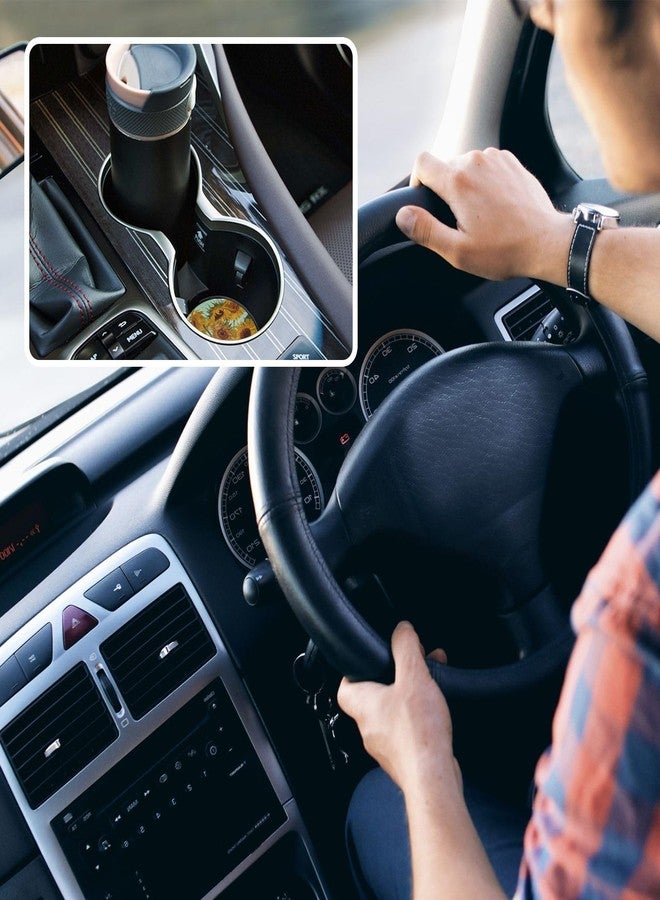 Xigua 2 Pack 2.5 inch Car Coasters for Drinks Absorbent, Van Gogh Sunflower Art Ceramic+Cork Car Cup Holder Coasters with Fingertip Grip - Image 5