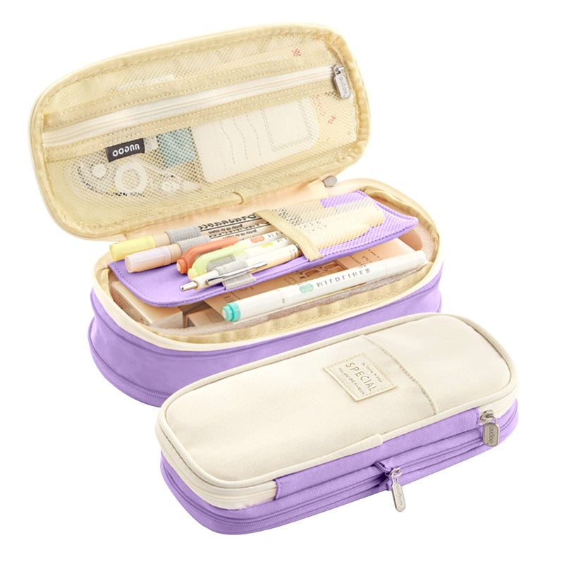 LHMTQVK Large Capacity Pencil Case Pencil Pouch Handheld Pen Bag school pencil case for Teen Girl Boy Men Women Adult Purplebeige - Image 2
