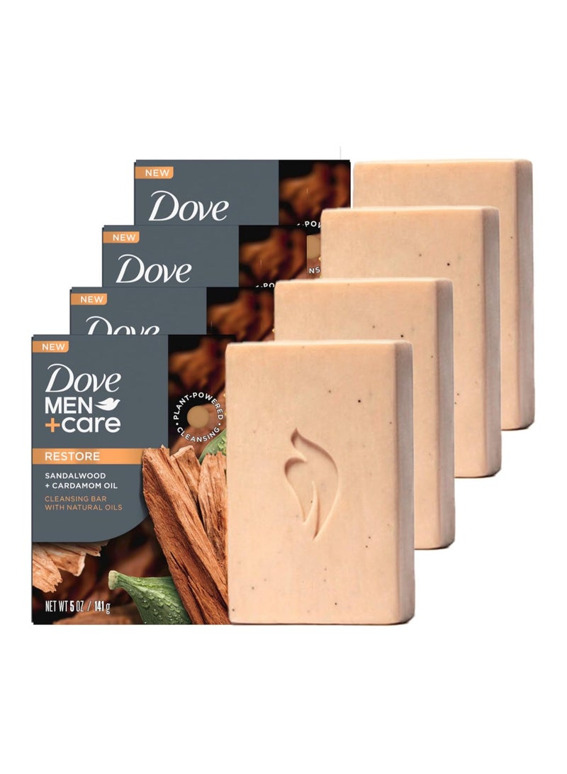 DOVE MEN + CARE Cleansing Bar Soap Sandalwood + Cardamom Oil 4 Bars to Rebuild Skin in the Shower, a 4in1 Hair, Body, Face & Shaving Bar with Plant-Based Cleanser and Natural Oils 5 oz