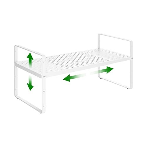 LOCVCDA Expandable Kitchen Cabinet Shelf Organizer Rack Heavy Duty Metal Spice Rack Stackable Kitchen Counter Storage Shelf for Cabinet Pantry Bathroom White 16527 L x 8 W x 96 H 1Pack - Image 1