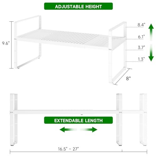 LOCVCDA Expandable Kitchen Cabinet Shelf Organizer Rack Heavy Duty Metal Spice Rack Stackable Kitchen Counter Storage Shelf for Cabinet Pantry Bathroom White 16527 L x 8 W x 96 H 1Pack - Image 3