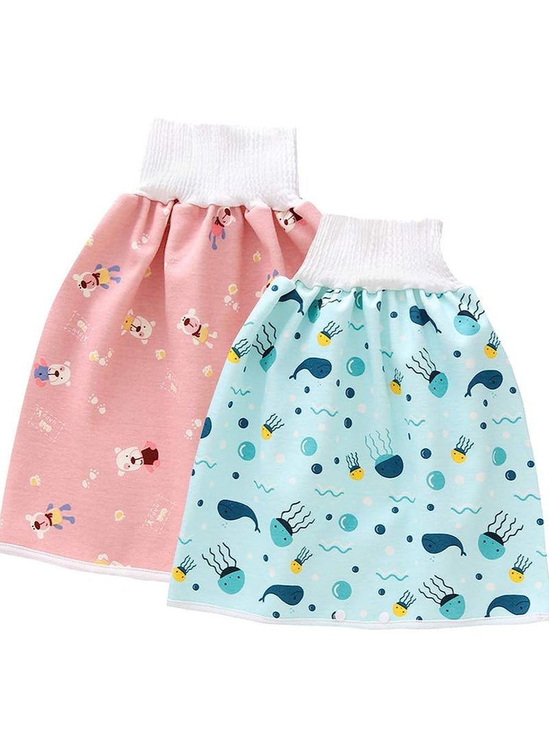 KASTWAVE Baby Diaper Skirt, Anti Bed-wetting Cotton Bed Clothes, Baby Boy Girl Night Time Potty Training Waterproof Baby Nappy Skirt, 2Pcs (M) - Image 1
