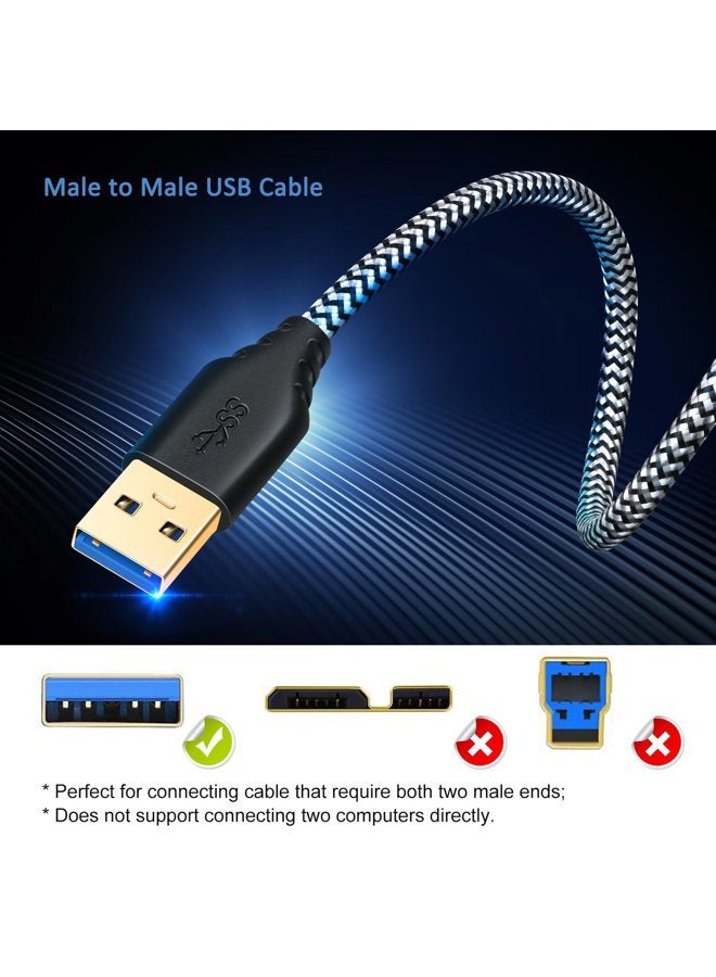 Besgoods 2-Pack Nylon Braided Super Speed USB 3.0 Type A Cable - Male to Male USB Short Cable Cord with Gold-Plated Connector ¨C 1.5 Feet 1.5 feet white - Image 2