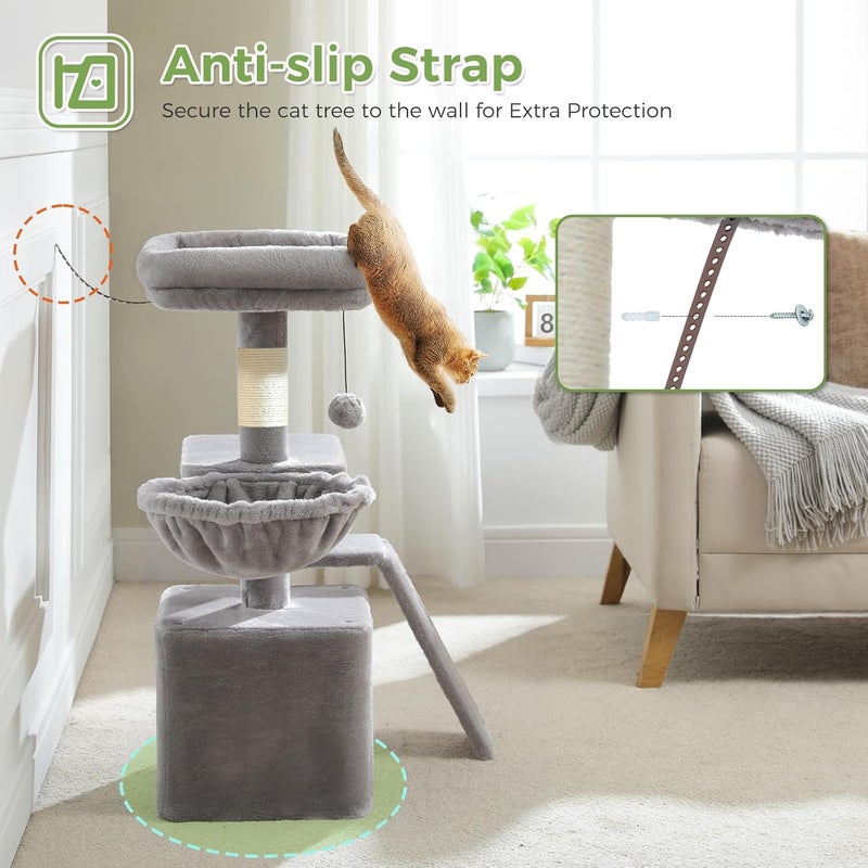 LOYAL RAIN Cactus Cat Tree for Indoor Cats, 80 CM Small Cat Tower Cat Condo with Sisal Scratching Ramp, Cozy Hammock and Removable Top Bed Perch for Kittens (Grey) - Image 4