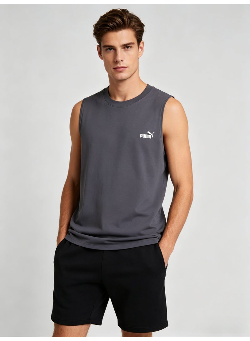 بوما PUMA Men’s Essential Logo Sleeveless Tank Top - Dark Grey - Image 3