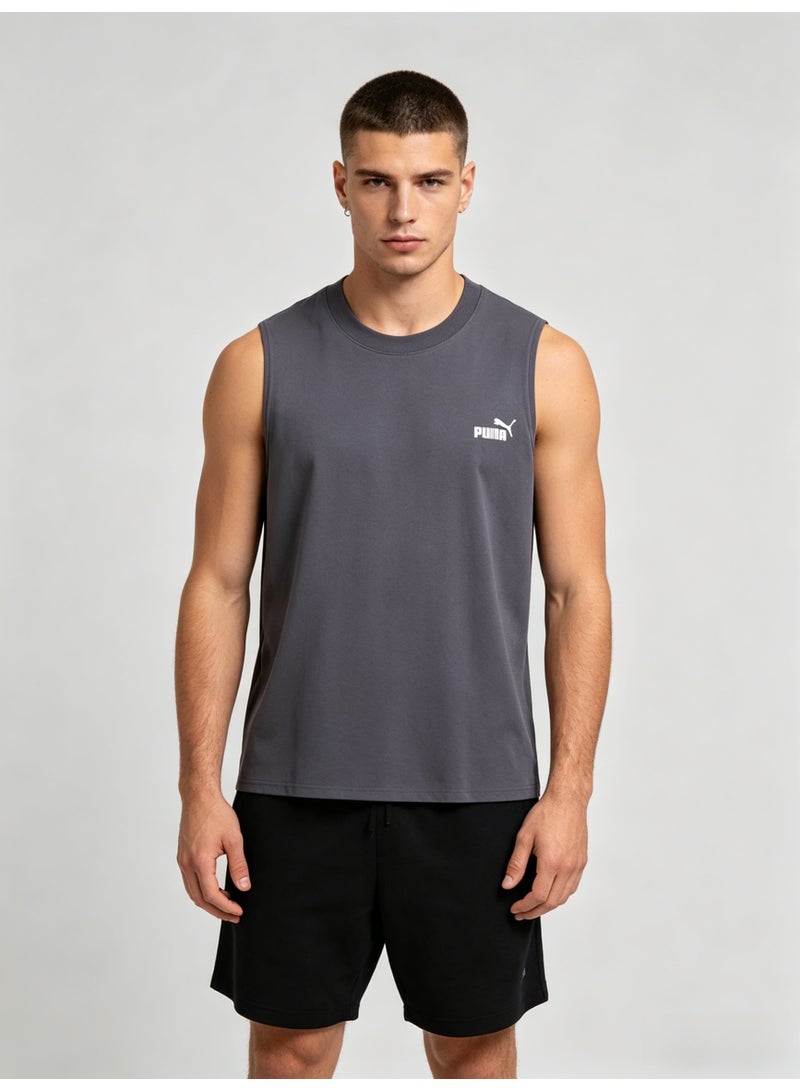 بوما PUMA Men’s Essential Logo Sleeveless Tank Top - Dark Grey - Image 4