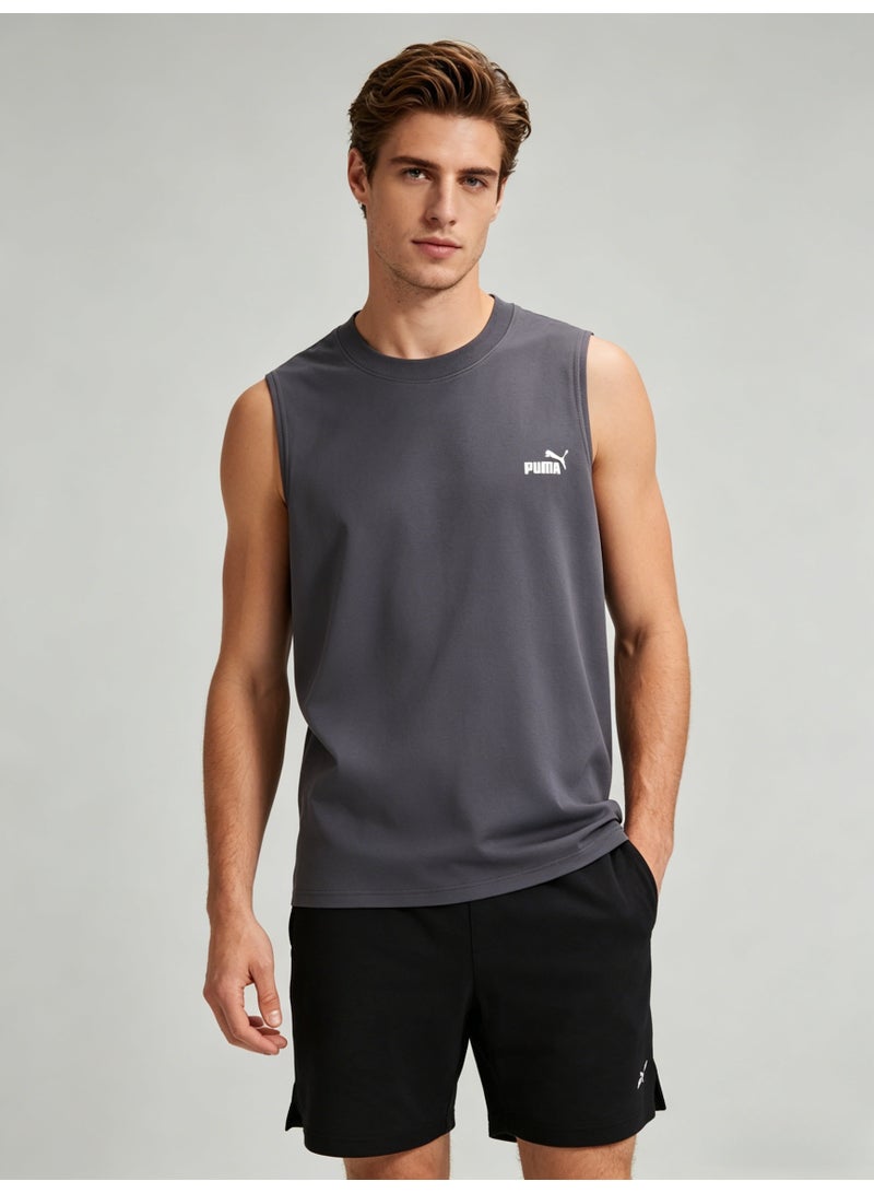 بوما PUMA Men’s Essential Logo Sleeveless Tank Top - Dark Grey - Image 2