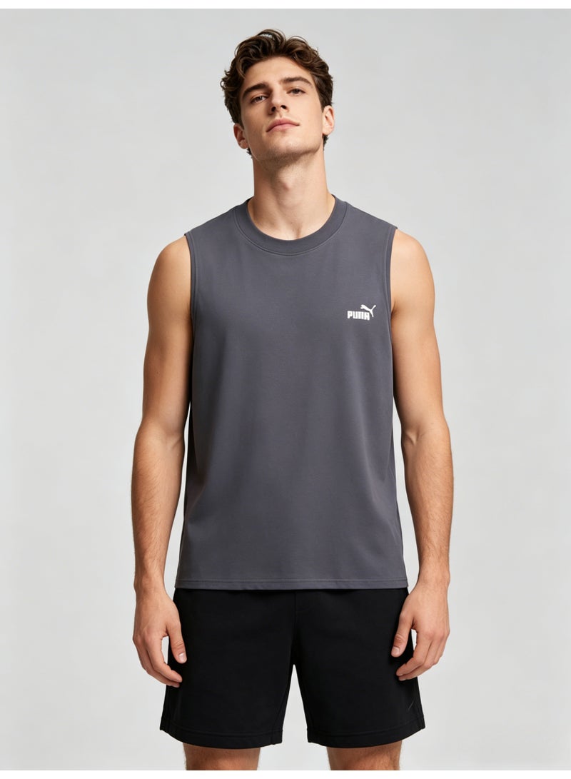 بوما PUMA Men’s Essential Logo Sleeveless Tank Top - Dark Grey - Image 1