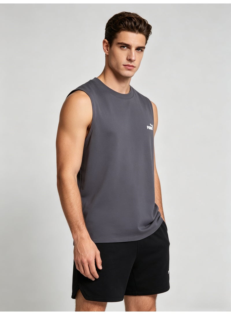بوما PUMA Men’s Essential Logo Sleeveless Tank Top - Dark Grey - Image 5