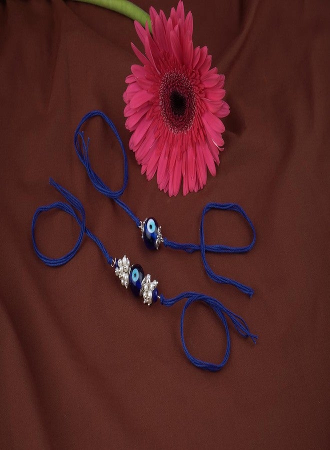 JFL Mens - Jewelleryforless Handmade Combo Blue Evil Eye Silver Plated For Brother Bhaiya With Roli Chawal And Hand Written Greeting Note - Image 4