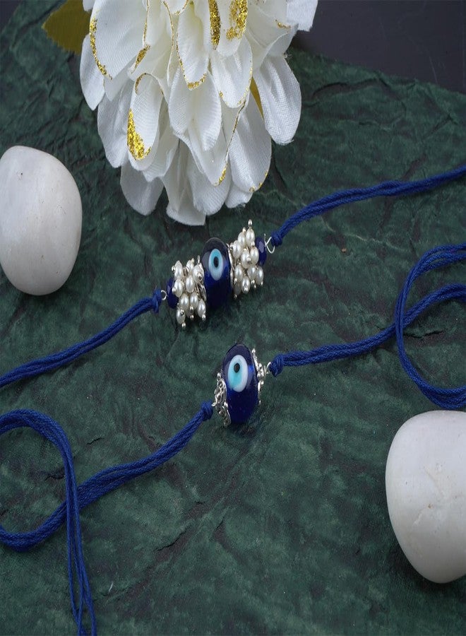 JFL Mens - Jewelleryforless Handmade Combo Blue Evil Eye Silver Plated For Brother Bhaiya With Roli Chawal And Hand Written Greeting Note - Image 3