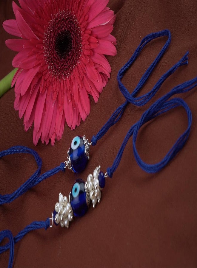 JFL Mens - Jewelleryforless Handmade Combo Blue Evil Eye Silver Plated For Brother Bhaiya With Roli Chawal And Hand Written Greeting Note - Image 2