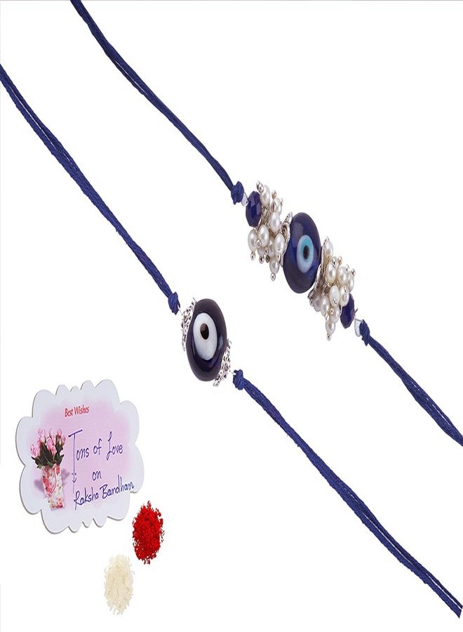 JFL Mens - Jewelleryforless Handmade Combo Blue Evil Eye Silver Plated For Brother Bhaiya With Roli Chawal And Hand Written Greeting Note - Image 5