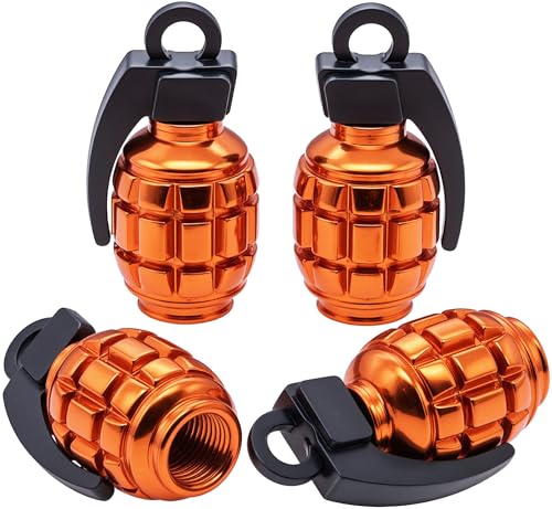 MEAJOO 4PCS Tire Valve Stem Caps Aluminium Alloy Tire Valve Stem Covers Universal Car Wheel Tire Valve Caps for Cars Trucks SUV Motorcycles Bike and Bicycles Orange - Image 1