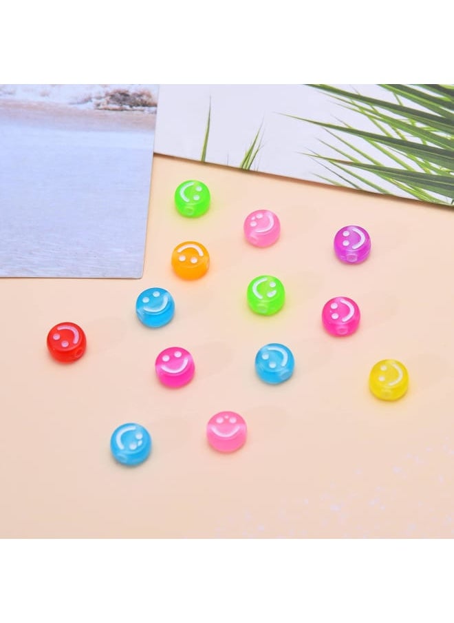 Generic - 100 Pcs Acrylic Beads Flat Round with White Happy Smiling Face Expression Spacer Beads for Handmade Bracelet Necklace Craft Accessories - 10mm - Image 1