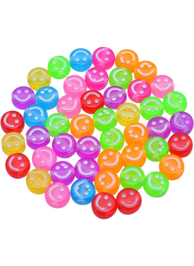 Generic - 100 Pcs Acrylic Beads Flat Round with White Happy Smiling Face Expression Spacer Beads for Handmade Bracelet Necklace Craft Accessories - 10mm - Image 1