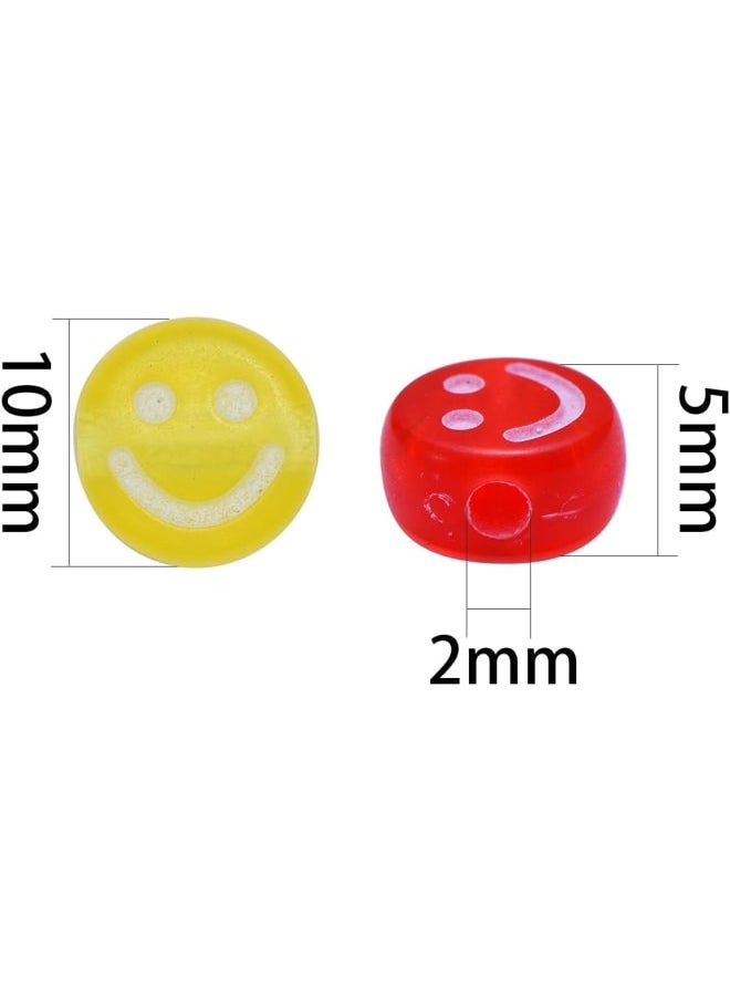 Generic - 100 Pcs Acrylic Beads Flat Round with White Happy Smiling Face Expression Spacer Beads for Handmade Bracelet Necklace Craft Accessories - 10mm - Image 1