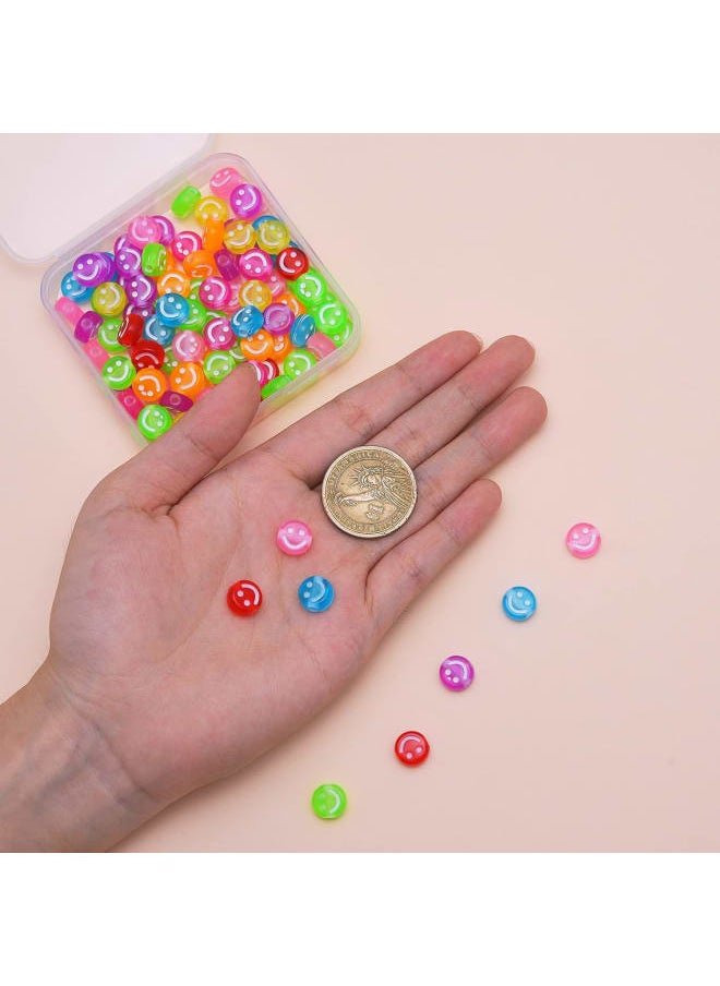 Generic - 100 Pcs Acrylic Beads Flat Round with White Happy Smiling Face Expression Spacer Beads for Handmade Bracelet Necklace Craft Accessories - 10mm - Image 1