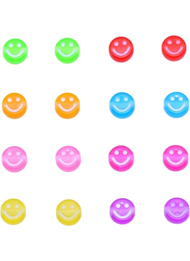 Generic - 100 Pcs Acrylic Beads Flat Round with White Happy Smiling Face Expression Spacer Beads for Handmade Bracelet Necklace Craft Accessories - 10mm - Image 1
