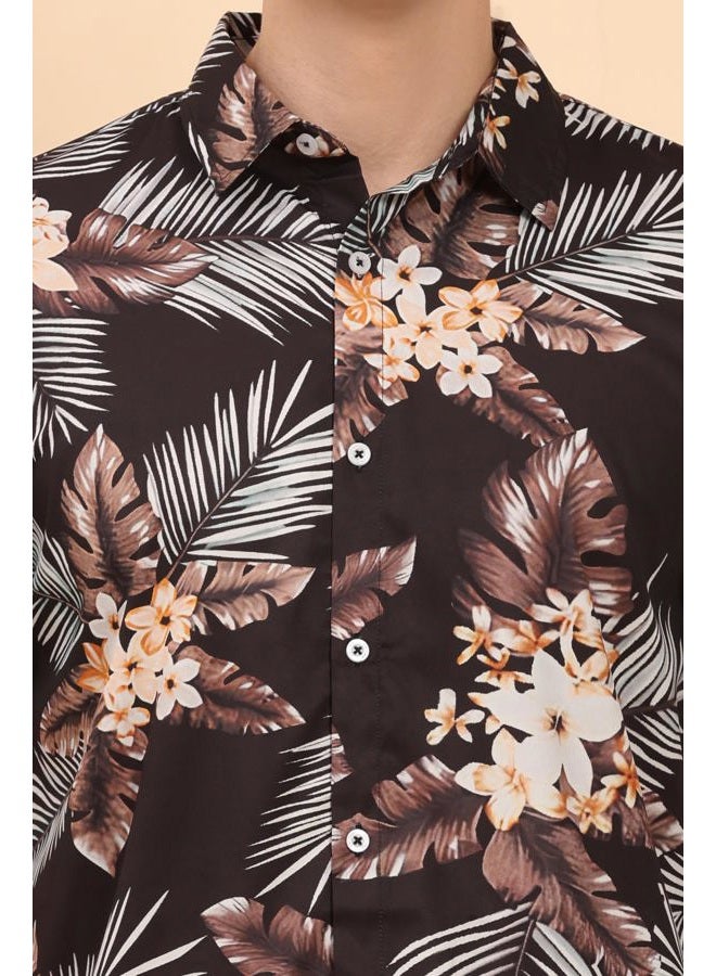 ENCIGER Men's Tropical Co-Ord Set Floral Shirt and Matching Shorts Vacation Outfit for Beach & Casual Wear (MSS1_Black_XXL) - Image 4