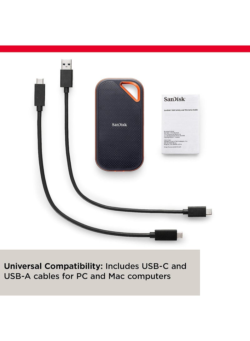 sandisk 4TB Extreme PRO Portable SSD V2, USB 3.2 Gen 2x2 Type-C, Up to 2000 MB/s Read & Write Speeds, 256-Bit AES Hardware Encryption, Carabiner Loop, IP65, Black - Orange | SDSSDE81-4T00-G25 - Image 3