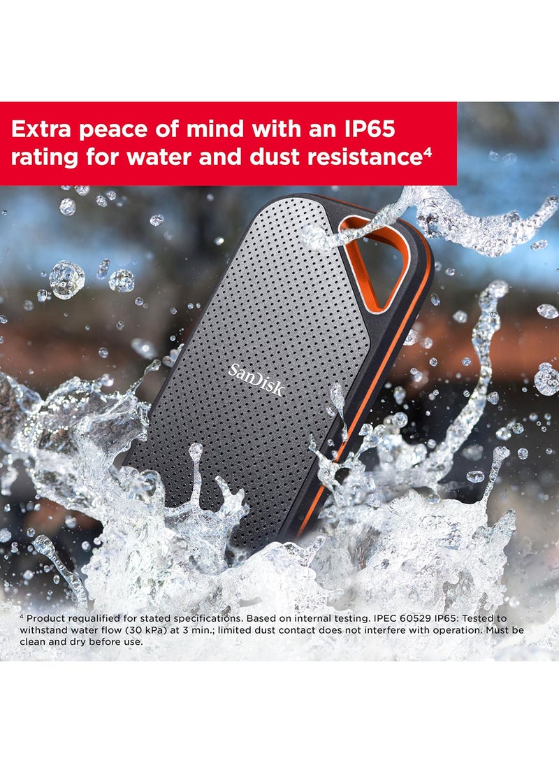 sandisk 4TB Extreme PRO Portable SSD V2, USB 3.2 Gen 2x2 Type-C, Up to 2000 MB/s Read & Write Speeds, 256-Bit AES Hardware Encryption, Carabiner Loop, IP65, Black - Orange | SDSSDE81-4T00-G25 - Image 5