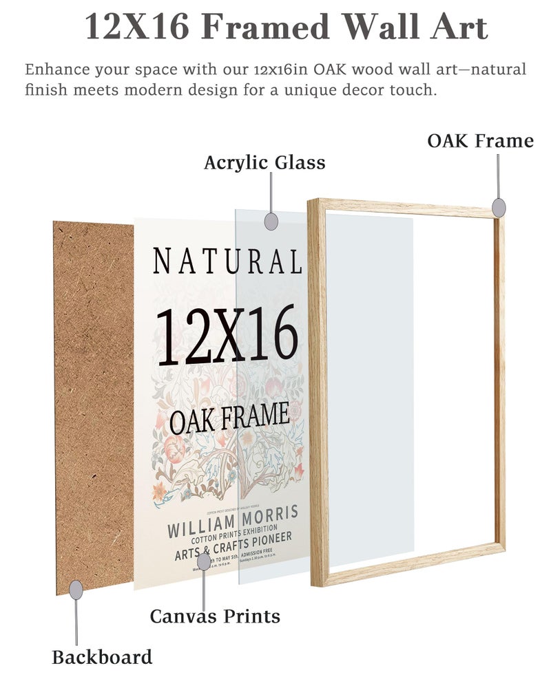 UPWOIGH 12x16 Oak Wood Picture Frame - Minimalist 12x16 Poster Frame, 12"x16" Picture Frame Wood, Natural Solid Wooden Picture Frames for Wall Art Photo and Prints (Set of 3) - Image 4