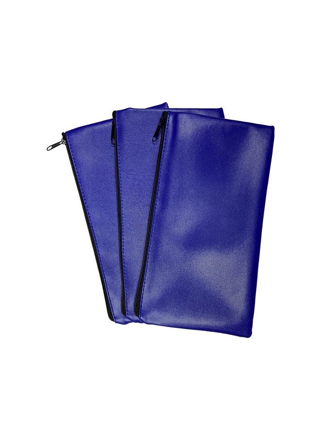 Progo Blue Bank Security Deposit Zipper Bag Water Resistant Vinyl Coated Leatherlike Exterior With Soft Interior Lining. For Cash Check Coin And Money Storage And More. 11X6 Inch 3 Pack.  - Image 1
