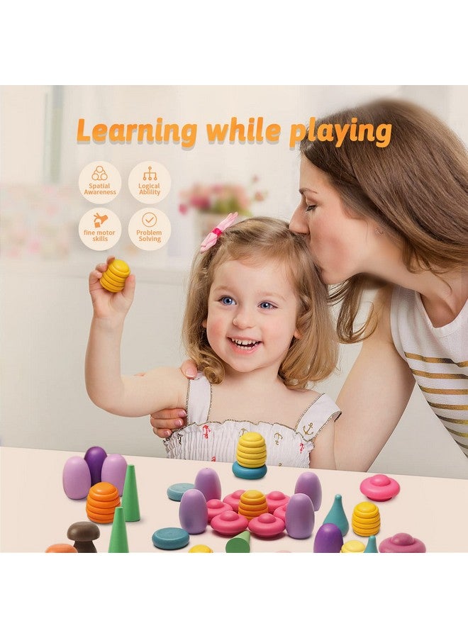 Promise Babe 162 PCS Wooden Loose Parts Toy Rainbow Stacking Toy for Toddlers, Sensory Play Set Colorful Montessori Materials Preschool Learning Building Toys for Boys Girls - Image 3