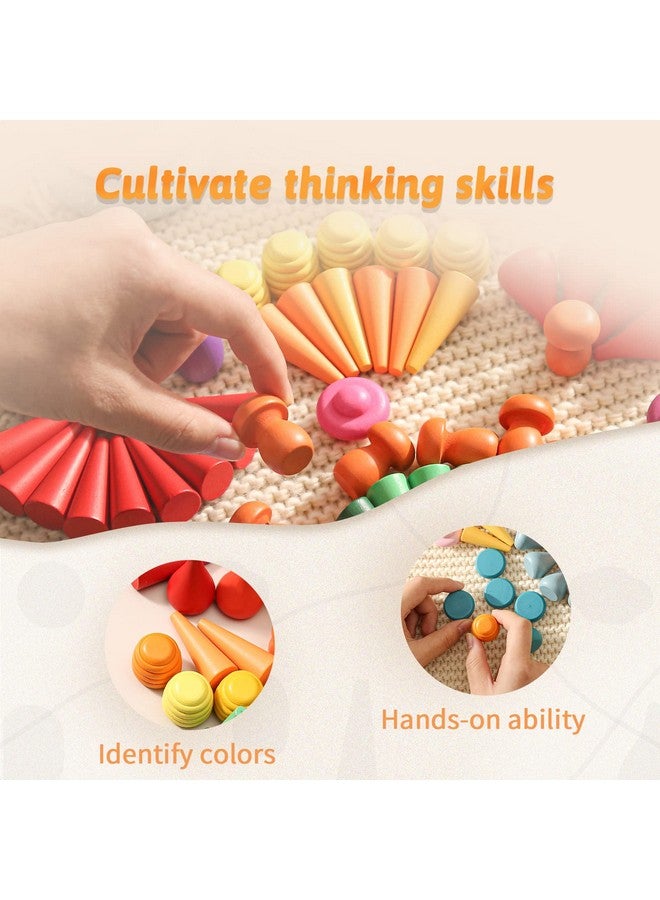 Promise Babe 162 PCS Wooden Loose Parts Toy Rainbow Stacking Toy for Toddlers, Sensory Play Set Colorful Montessori Materials Preschool Learning Building Toys for Boys Girls - Image 4