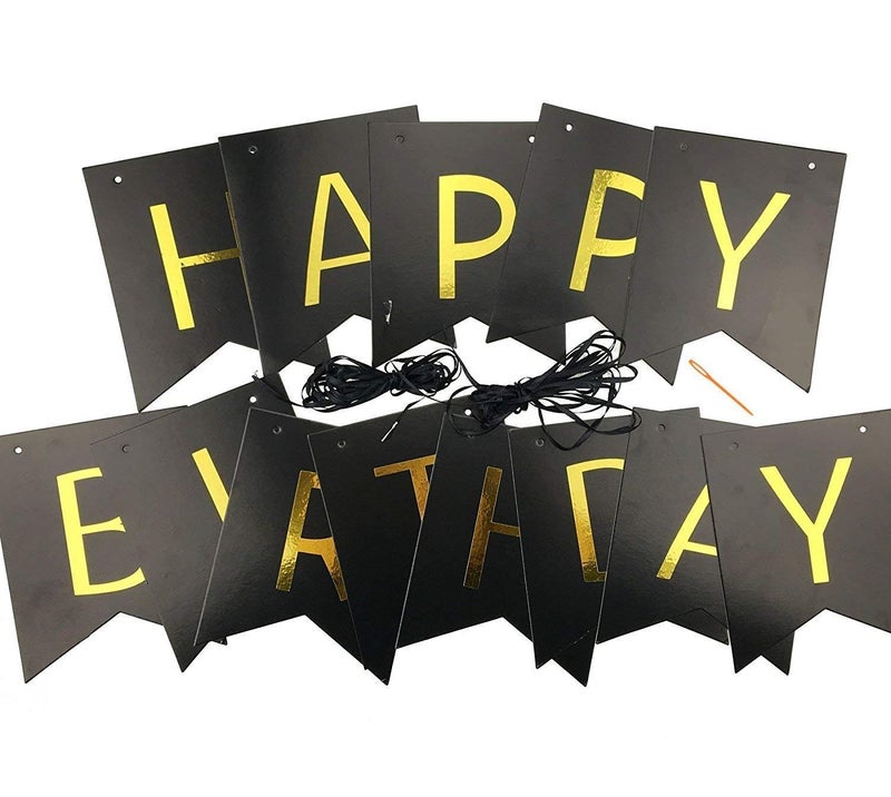 FAVELA Happy Birthday Backdrop Decorative Items - 13 Pcs Reusable Cardstock Birthday Banner Flag Kits For Boys Girls (Black) - Image 2