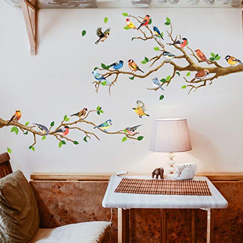 DILIBRA Hummingbird on The Tree Branch Wall Sticker, Green Leaf and Flying Bird DIY Art Vinyl Wall Decal, Self-Adhesive Wall Decoration for Garden Living Room Bedroom Kitchen Playroom Nursery Room - Image 3
