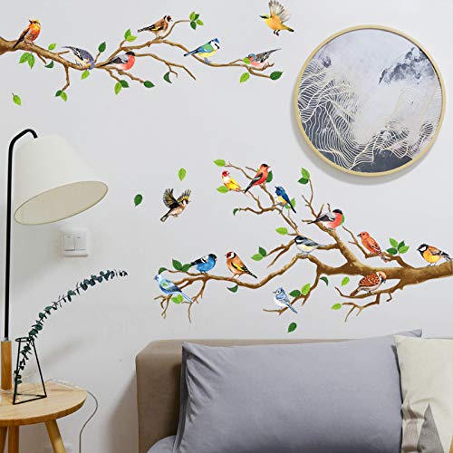 DILIBRA Hummingbird on The Tree Branch Wall Sticker, Green Leaf and Flying Bird DIY Art Vinyl Wall Decal, Self-Adhesive Wall Decoration for Garden Living Room Bedroom Kitchen Playroom Nursery Room - Image 2