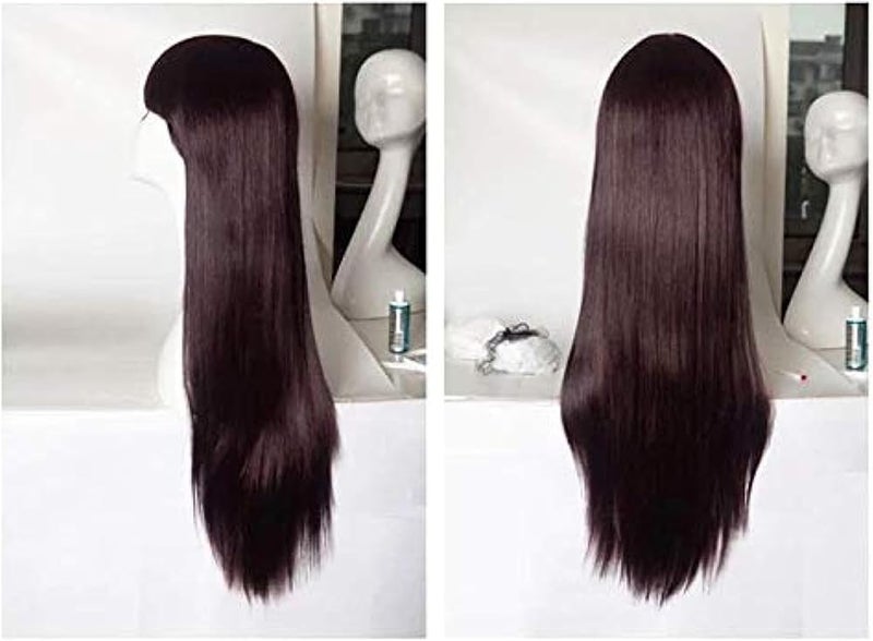 باروكة شعر مستعار طويلة مستقيمة أنيقة وناعمة من إي سي آي إف فاشون، لون بني غامق للنساء Cz001-1