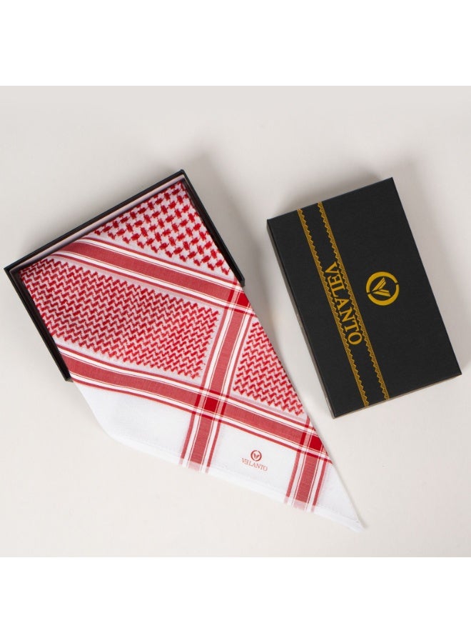 VELANTO Red and white shemagh for men with a connected square pattern. - Image 1