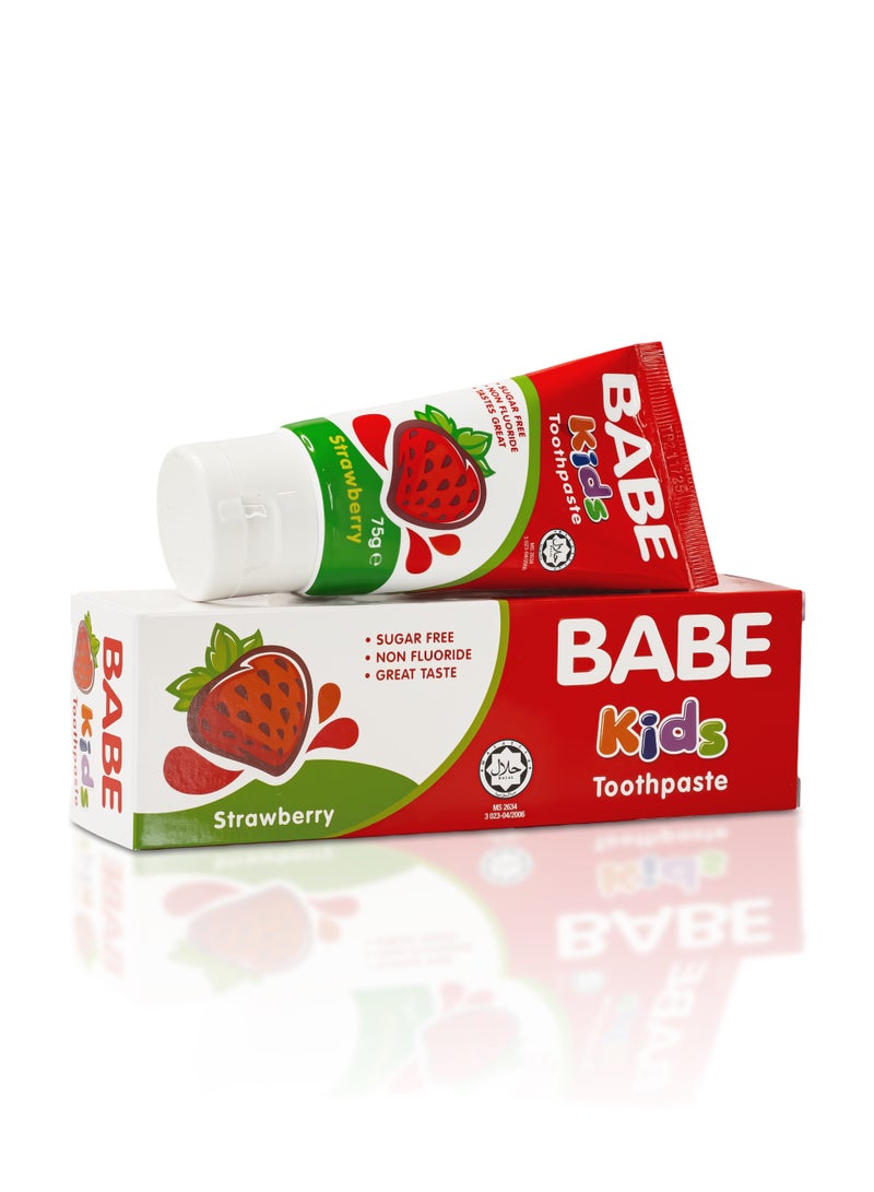 BABE - Baby Tooth Paste, 75g Tooth Paste with Strawberry Flavour, Fluoride-Free, Effective Oral Cure for Sensitive Teeth, 3+ Months, Made in Malaysia - Image 1