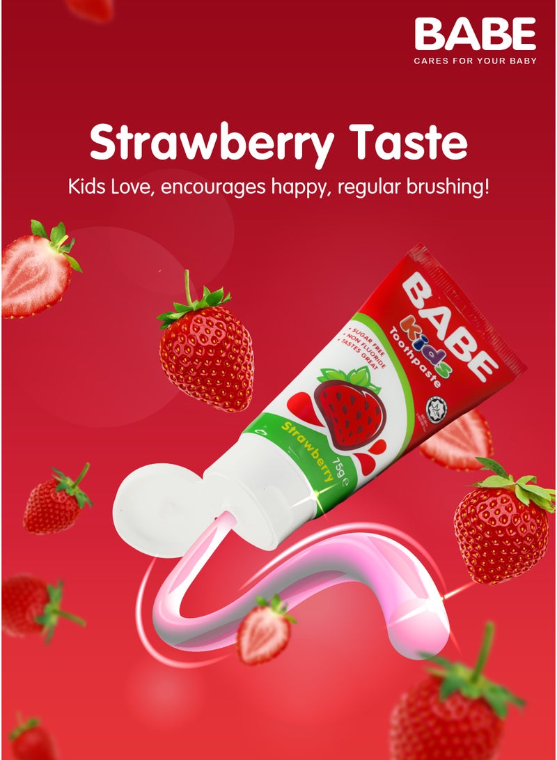 BABE - Baby Tooth Paste, 75g Tooth Paste with Strawberry Flavour, Fluoride-Free, Effective Oral Cure for Sensitive Teeth, 3+ Months, Made in Malaysia - Image 3