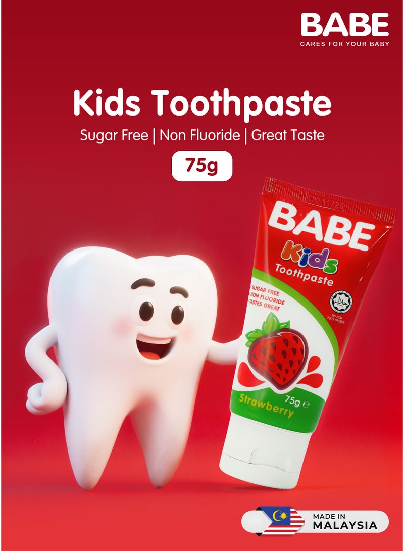 BABE - Baby Tooth Paste, 75g Tooth Paste with Strawberry Flavour, Fluoride-Free, Effective Oral Cure for Sensitive Teeth, 3+ Months, Made in Malaysia - Image 2