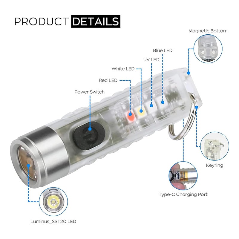 MULZI MULZI Small Torch Lights Rechargeable Mini Keychain Light COB Light LED Pocket Flashlight for Camping EDC Powerful USB Rechargeable Key Chain Torch 400 lumen  - Image 3