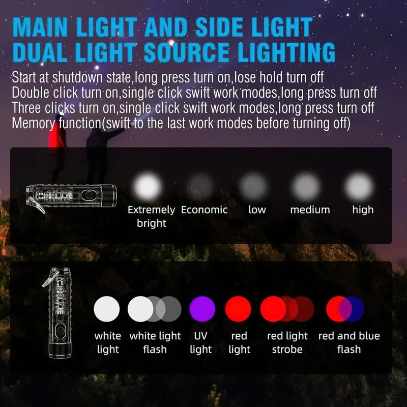 MULZI MULZI Small Torch Lights Rechargeable Mini Keychain Light COB Light LED Pocket Flashlight for Camping EDC Powerful USB Rechargeable Key Chain Torch 400 lumen  - Image 2